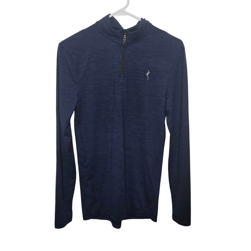 SPYDER Men's Moisture Wicking 4 Way Stretch Reflective 1/4 Zip Pullover, Navy S
